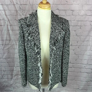 Ann may silk blend black white tweed blazer with fringe size 4